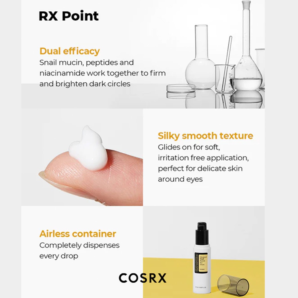 Cosrx, Advanced Snail Peptide Eye Cream, Anti-aging and hydrating eye cream with peptides, 25ml