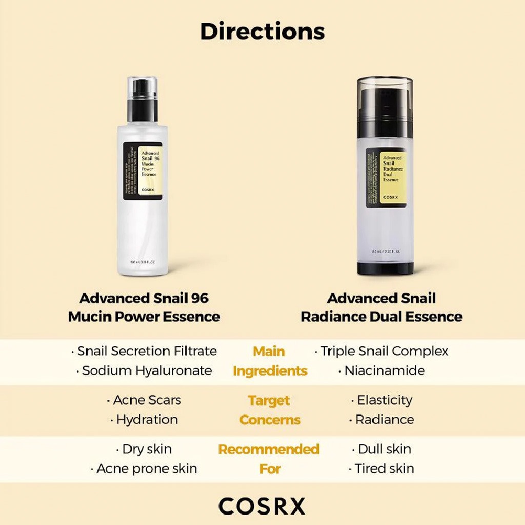 Cosrx, Advanced Snail Radiance dual essence, Hydrating and brightening essence for radiant skin, 80 ml