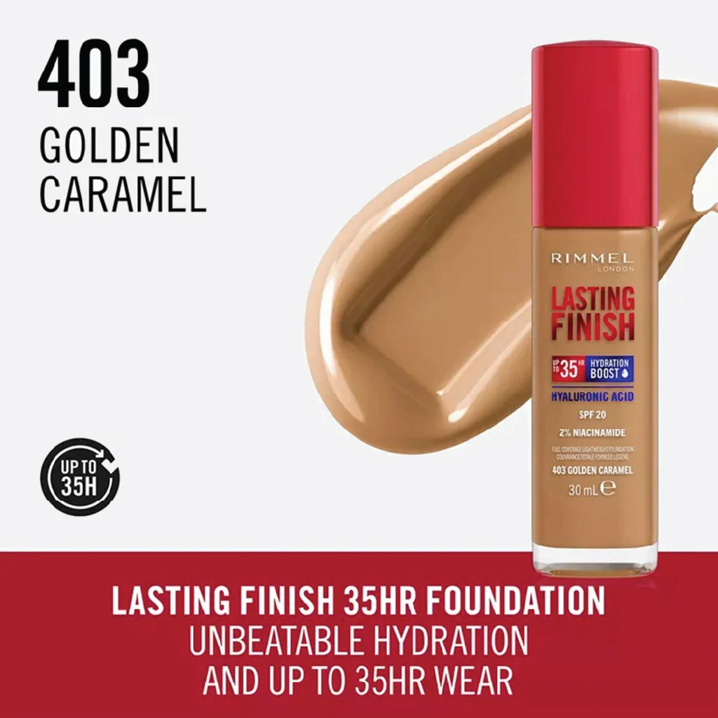 Rimmel London, Lasting Finish Foundation, Long-lasting liquid foundation in 403 Golden Caramel shade
