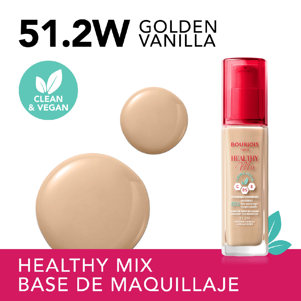 Bourjois, Healthy Mix Serum Foundation Golden Vanilla 51.2, Hydrating foundation with radiant glow