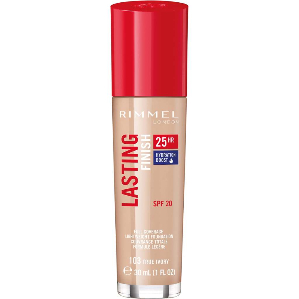 Rimmel London, Lasting Finish Full Coverage Lightweight Foundation 103 True Ivory, Full coverage lightweight foundation for flawless skin