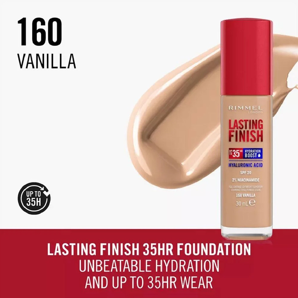 Rimmel London, Lasting Finish Foundation 160 Vanilla, Full-coverage lightweight foundation