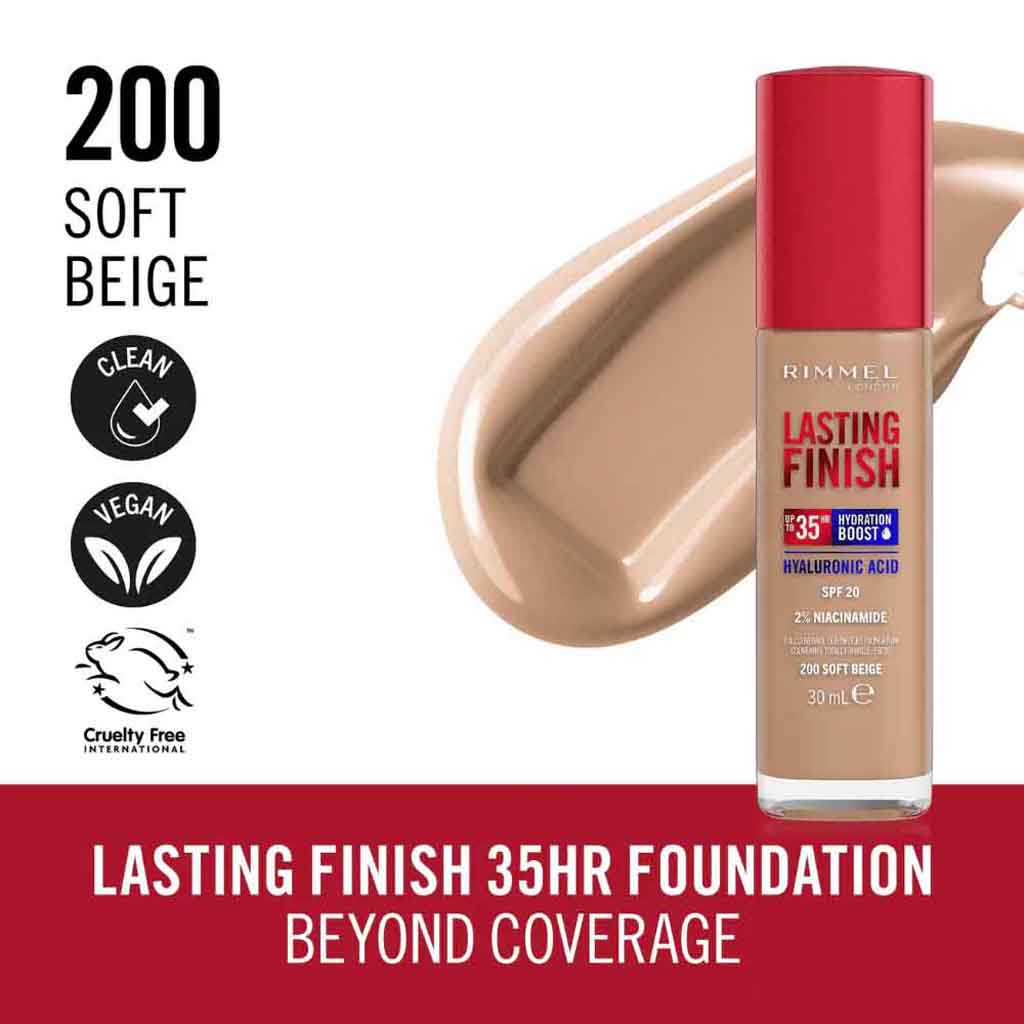 Rimmel London, Lasting Finish Foundation, Long-lasting liquid foundation, Shade 200 Soft Beige