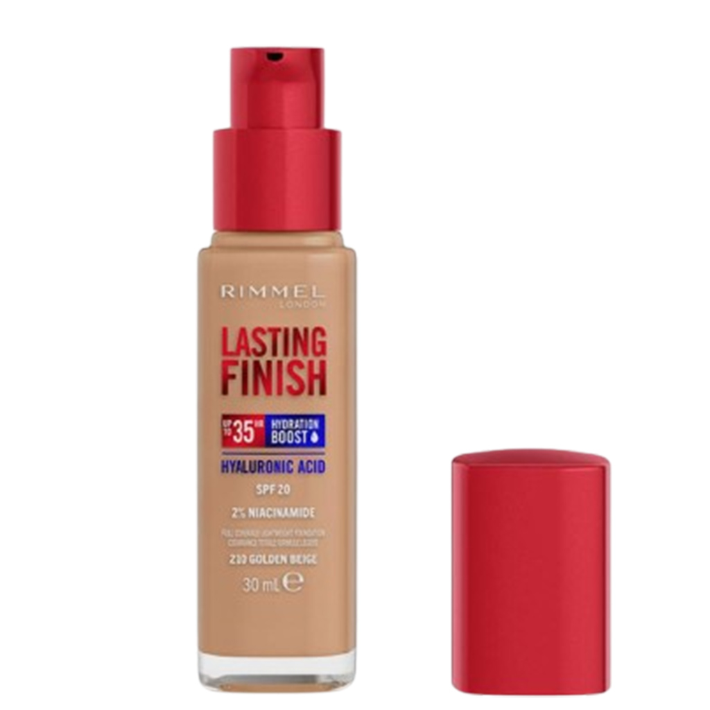 Rimmel, Makeup, Evens skin tone for a flawless complexion, London Lasting Finish Full Coverage Lightweight Foundation 210 Golden Beige
