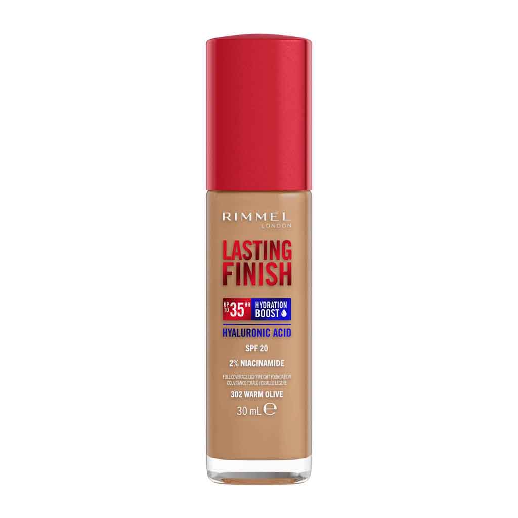Rimmel London, Lasting Finish Foundation 302 Warm Olive, Full-coverage lightweight foundation