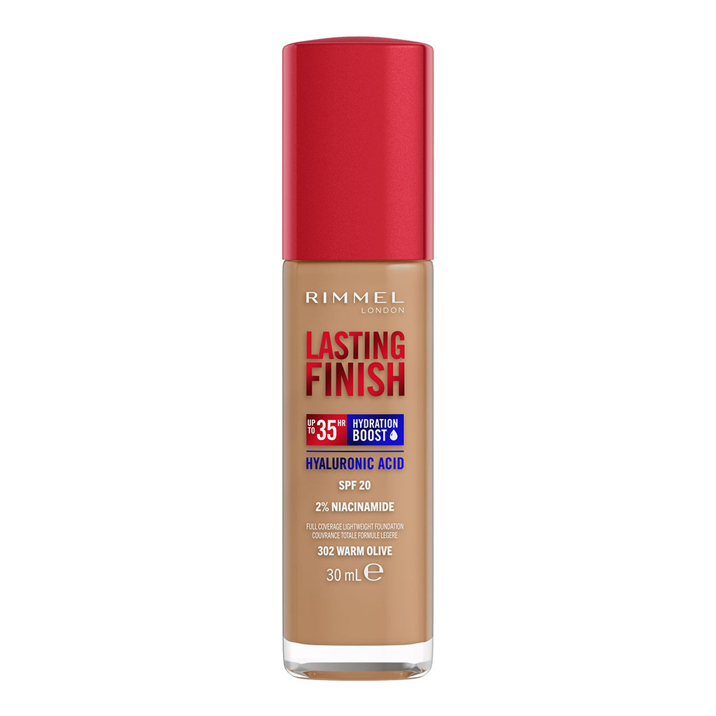 Rimmel London, Lasting Finish Foundation 302 Warm Olive, Full-coverage lightweight foundation