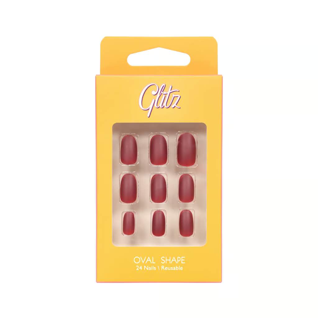 Glitz, Press on nails oval tango red #5, Durable oval nails with vibrant tango red color