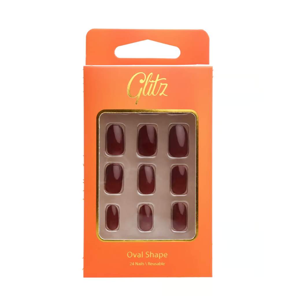 Glitz Press on Nails Oval Russet Brown #6