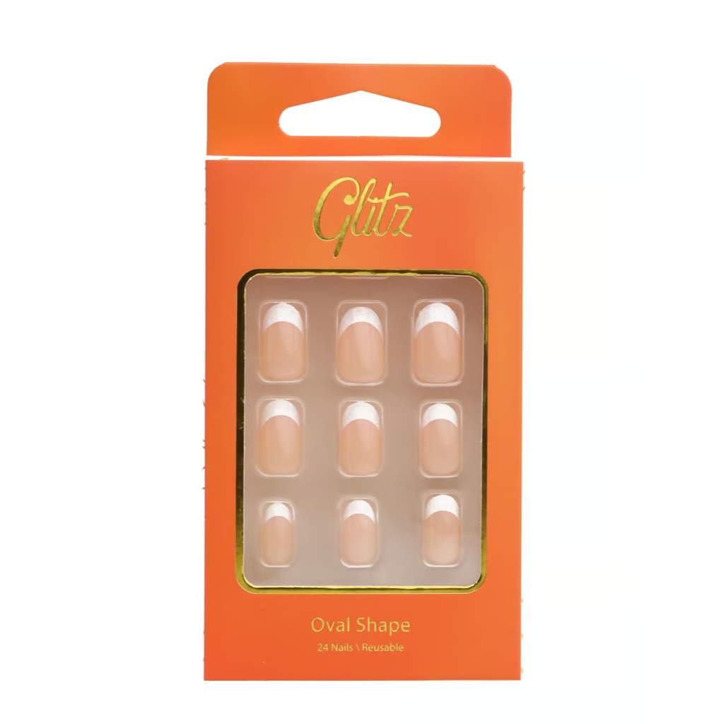Glitz, Press on nails oval french pink #14, Durable oval nails with classic french pink finish