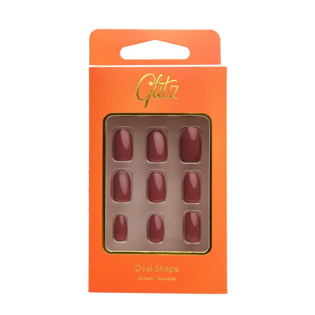 Glitz Press on Nails Oval Maroon #18
