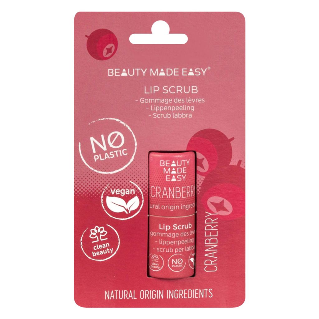 Beauty Made Easy, Paper tube lip scrub cranberry, Exfoliating lip scrub with cranberry scent, 6 g