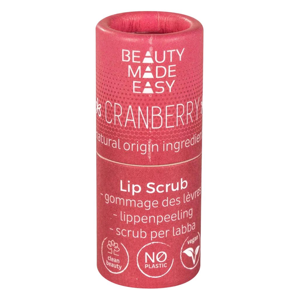 Beauty Made Easy, Paper tube lip scrub cranberry, Exfoliating lip scrub with cranberry scent, 6 g