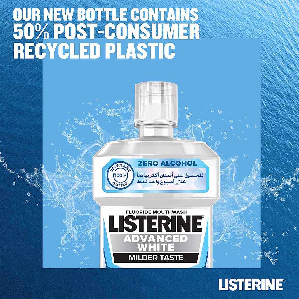 Listerine, Advanced White Mouthwash Spearmint Flavor, Alcohol-free mouthwash for advanced teeth whitening, 250ml