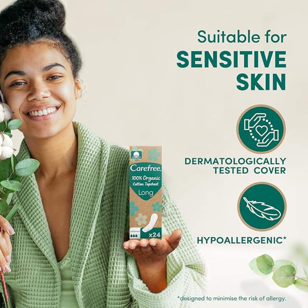Carefree, Organic cotton long sanitary pads, Breathable organic cotton pads for daily freshness