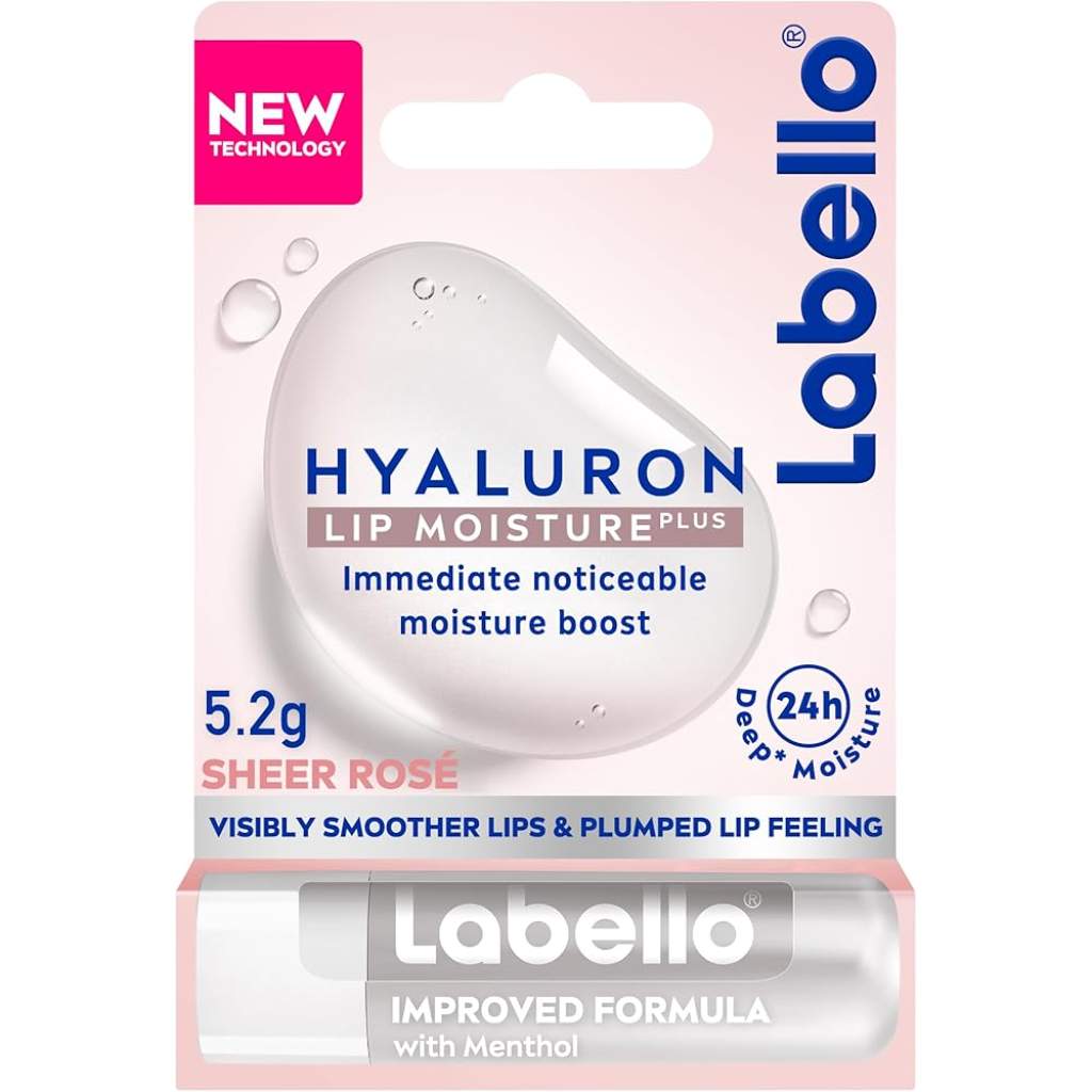 Labello, Lip Balm Hyaluron Lip Moisture Plus, Sheer Rose, Hydrating lip balm with hyaluronic acid, 5.2g