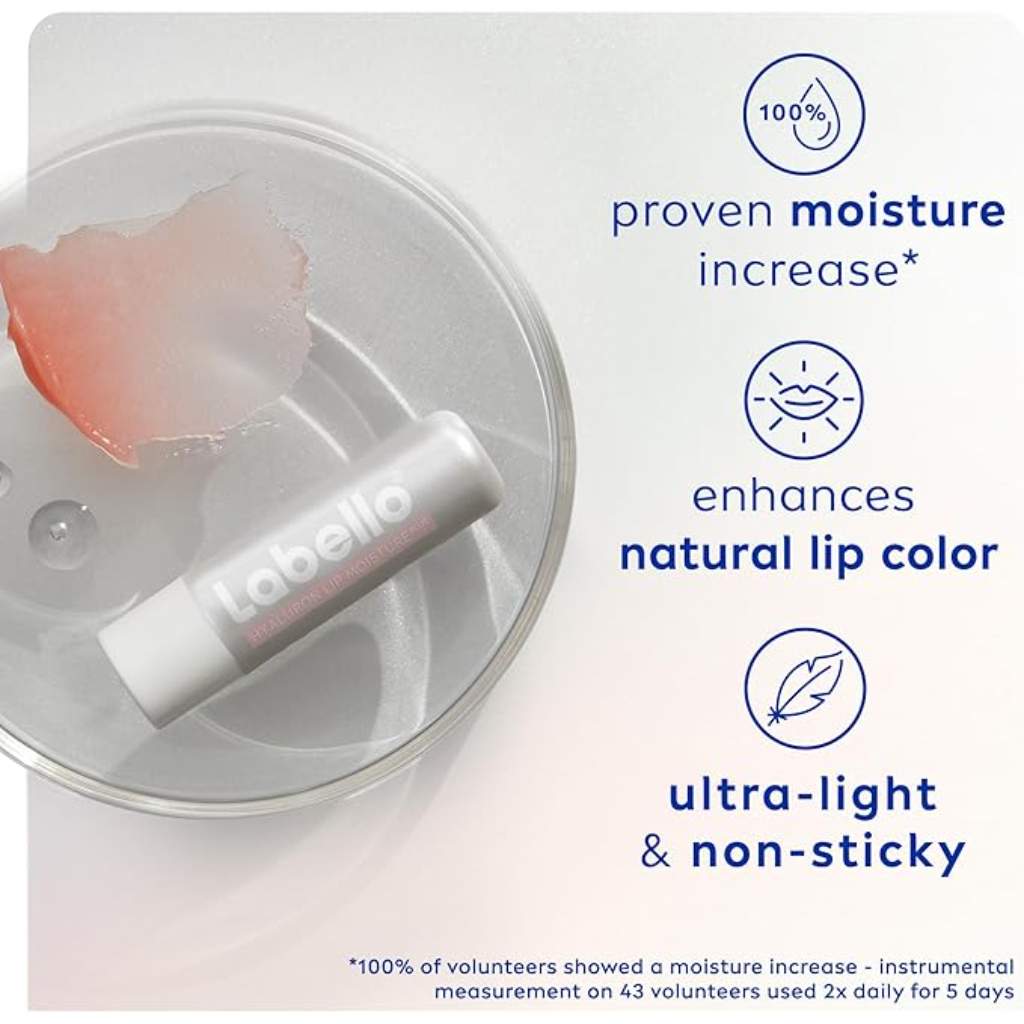 Labello, Lip Balm Hyaluron Lip Moisture Plus, Sheer Rose, Hydrating lip balm with hyaluronic acid, 5.2g