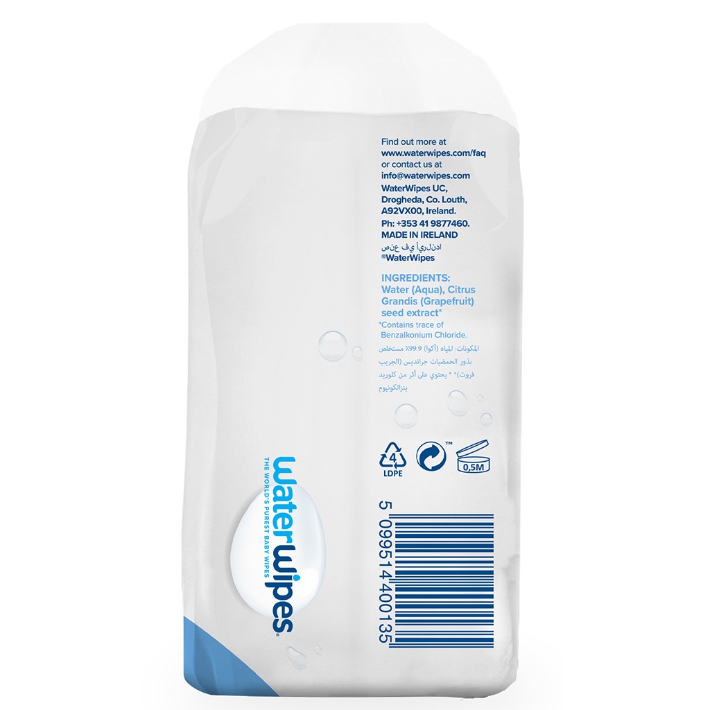 Waterwipes, Original Plastic Free Wipes, Gentle baby wipes made with 99.9% water, 240 wipes