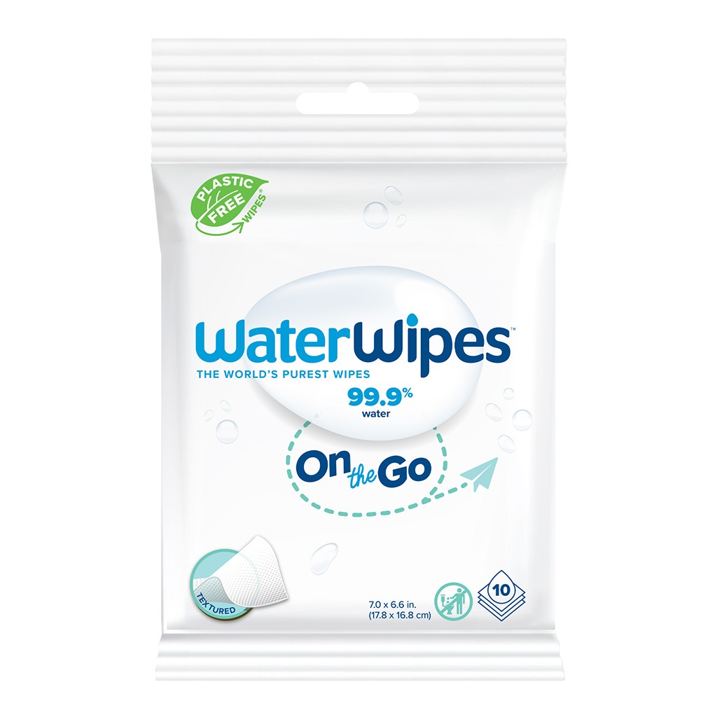 WaterWipes, Plastic Free On The Go Wipes, Unscented wet wipes for sensitive skin, 10 wipes
