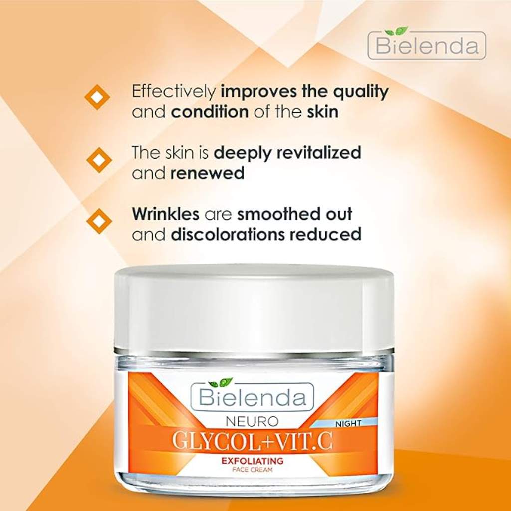 Bielenda, Neuro Glicol and Vitamin C Exfoliating Face Cream Night, Night cream with exfoliating and brightening effects, 50ml