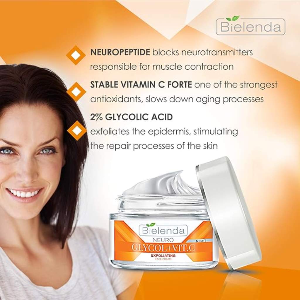 Bielenda, Neuro Glicol and Vitamin C Exfoliating Face Cream Night, Night cream with exfoliating and brightening effects, 50ml