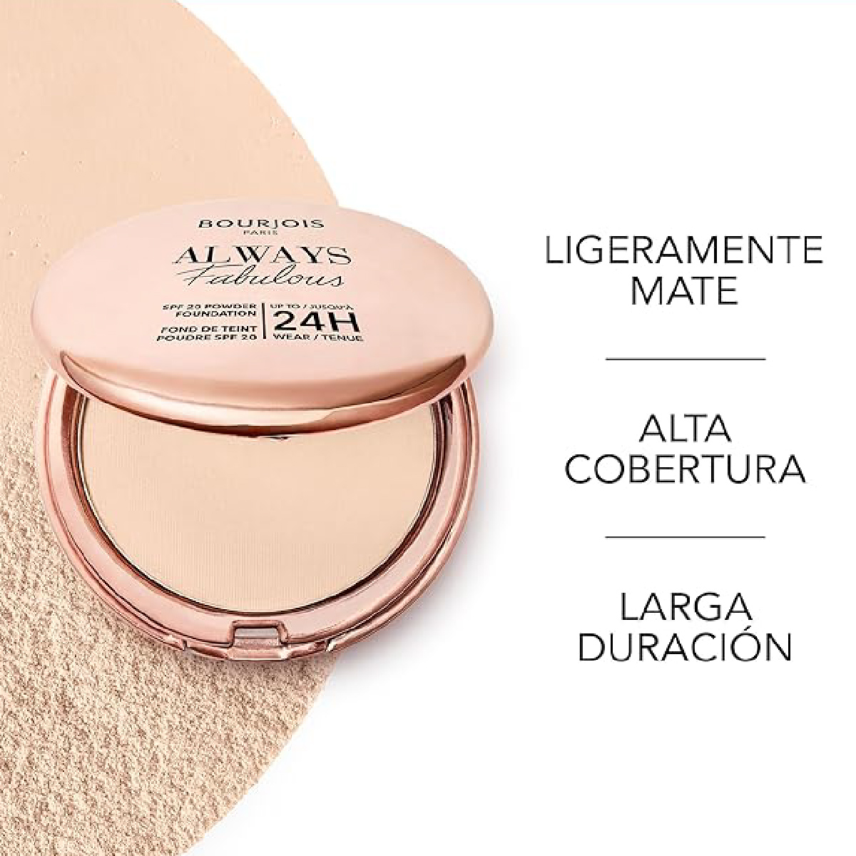Bourjois, Always Fabulous Compact Powder, Lightweight formula for flawless matte finish, Shade 125