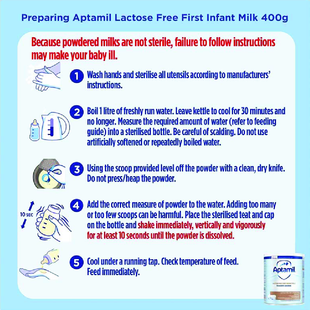 Aptamil, Lactose-Free Infant Formula, Gentle formula for lactose intolerant infants, 400 g