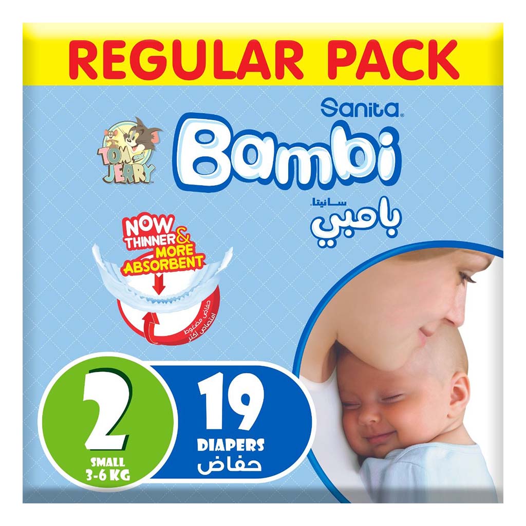 Sanita Bambi Tom And Jerry Baby Diapers, , Size 2, Small For 3-, 6 Kg Baby, Regular  Pack Of 19'S