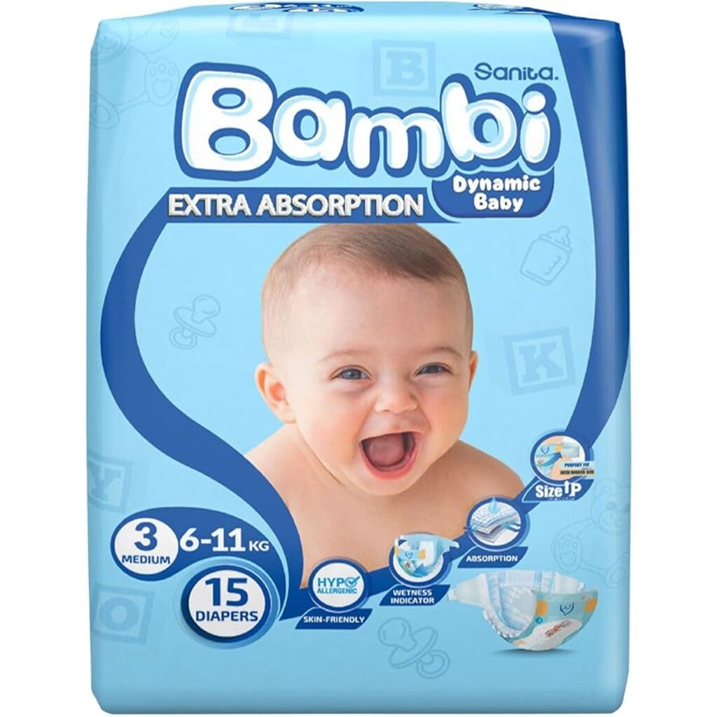 Bambi, Medical Regular Diapers, Comfortable absorbent diapers for toddlers, 15 pieces