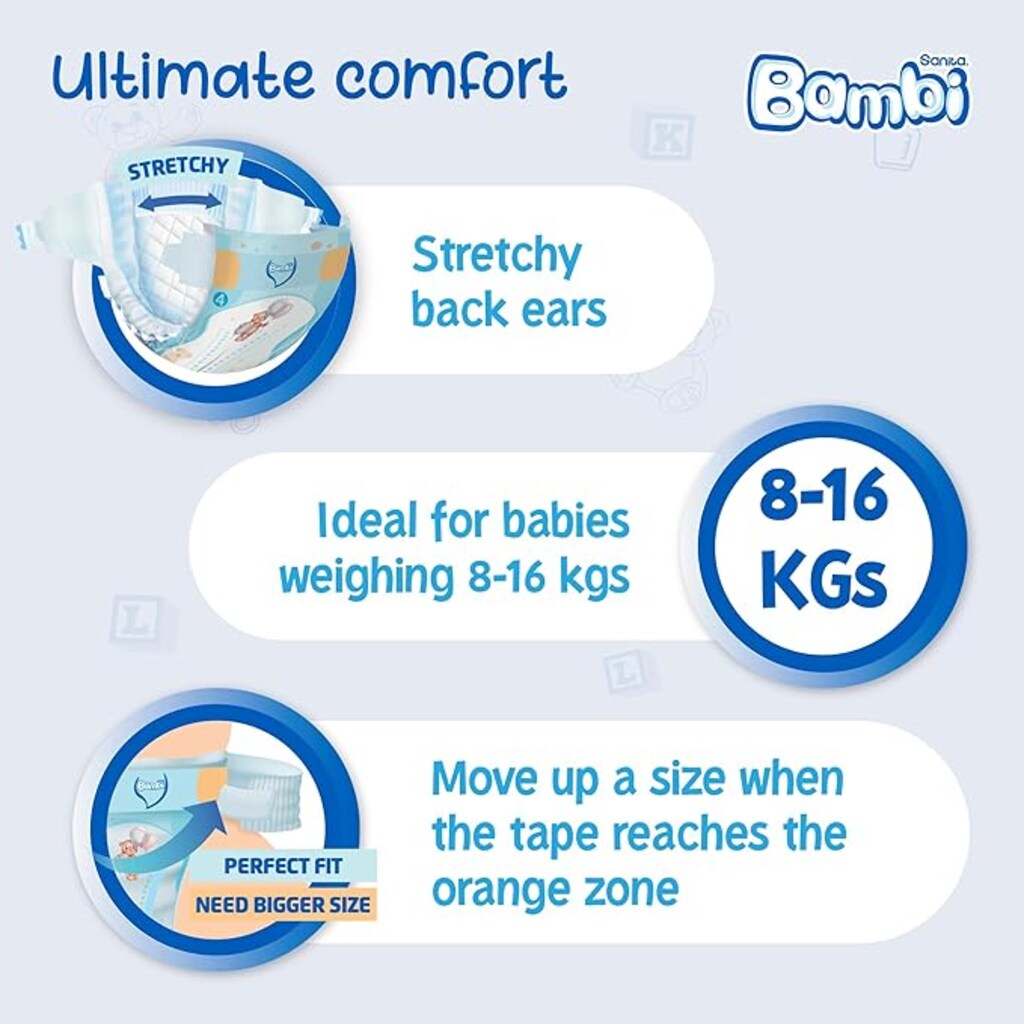 Sanita Bambi, Large baby diapers regular, Comfortable absorbent diapers for active babies