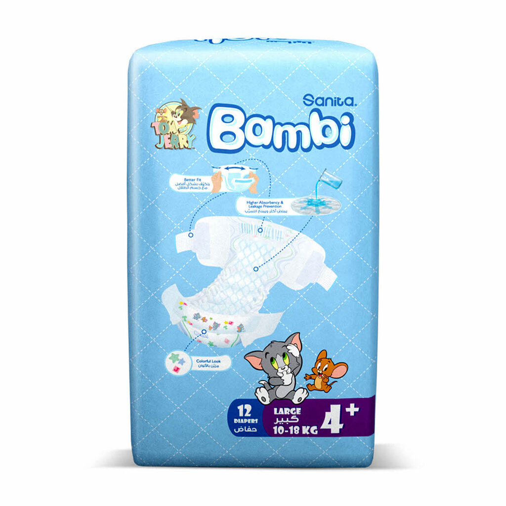 Sanita Bambi, Large+ baby diapers regular, Extra absorbent diapers for active toddlers