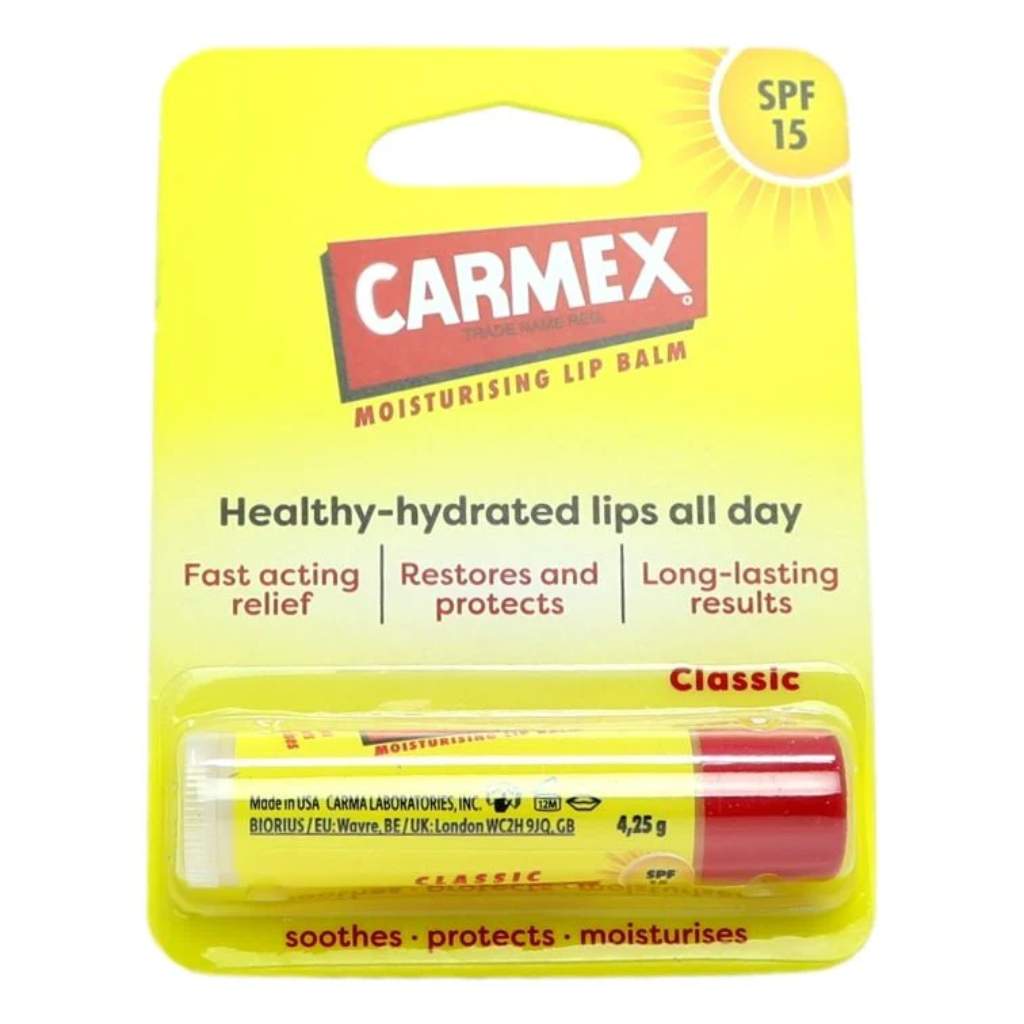 Carmex, Classic Lip Balm Stick SPF 15, Protective moisturizing lip balm with SPF, 4.25g