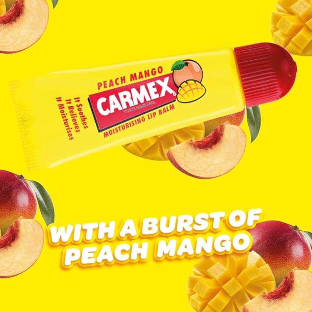 Carmex, Moisturizing Lip Balm Peach Mango in Tube, Nourishing lip balm with peach mango scent, 10 g
