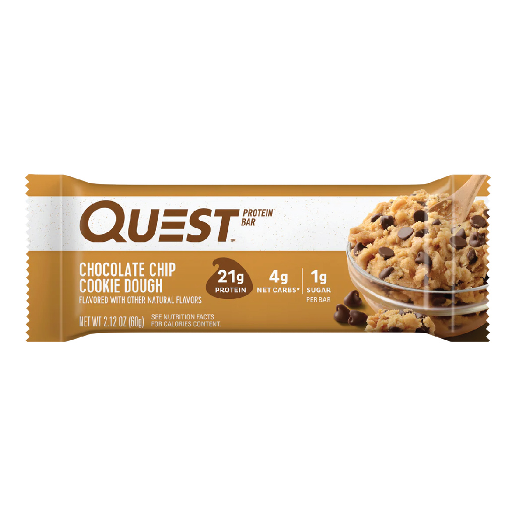 Quest Nutrition, Protein Bars Chocolate Chip Cookie Dough, High protein energy bars with chocolate chip flavor, 60 g