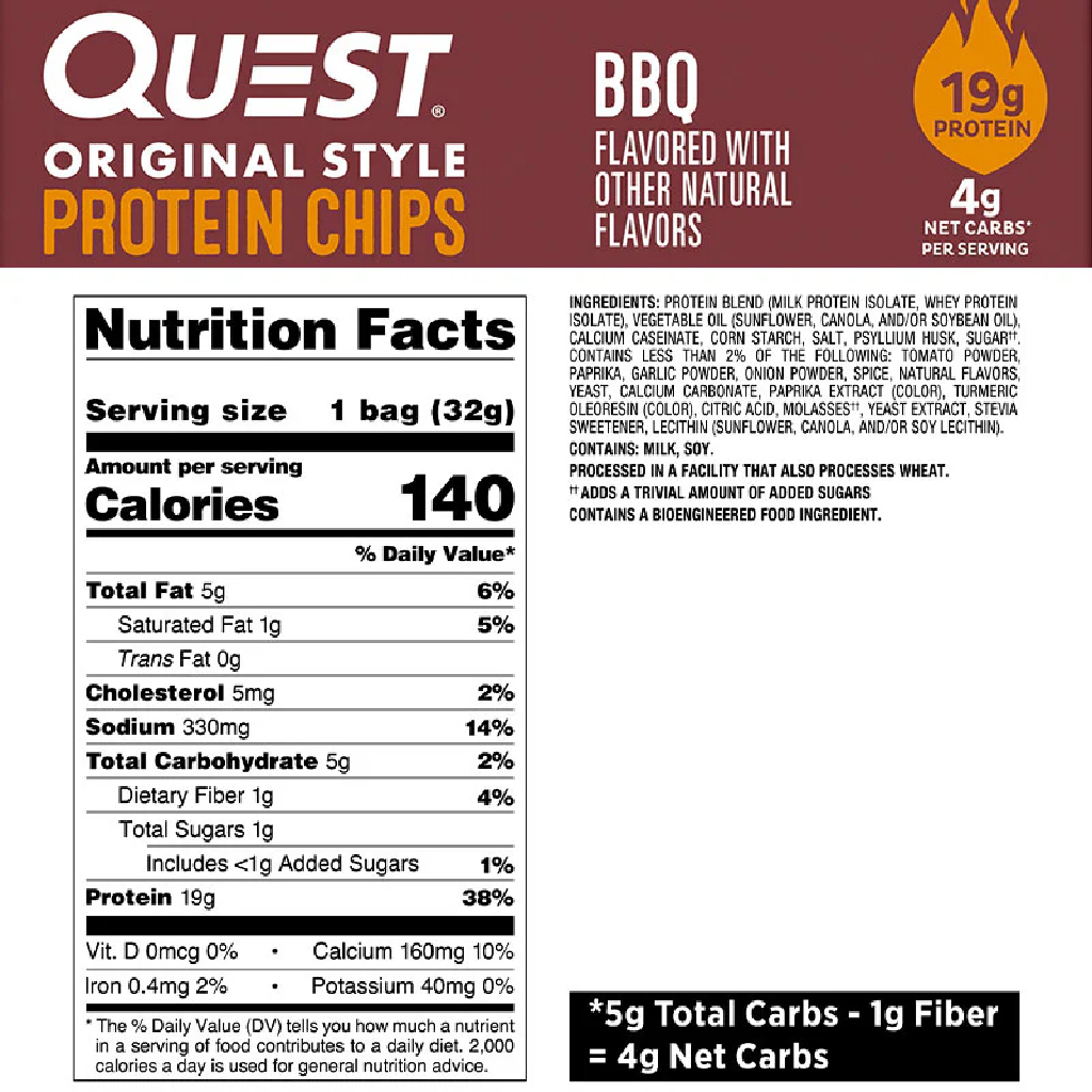 Quest Nutrition, Original Protein Chips BBQ, High-protein crunchy snack with BBQ flavor, 32g