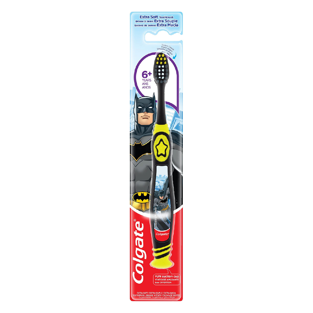 Colgate, Toothbrush for Kids 6+ Years, Soft bristle toothbrush with Batman design