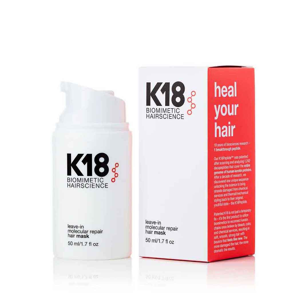 K18, Leave-In Molecular Repair Hair Mask, Restores damaged hair with patented peptide technology, 50 ml