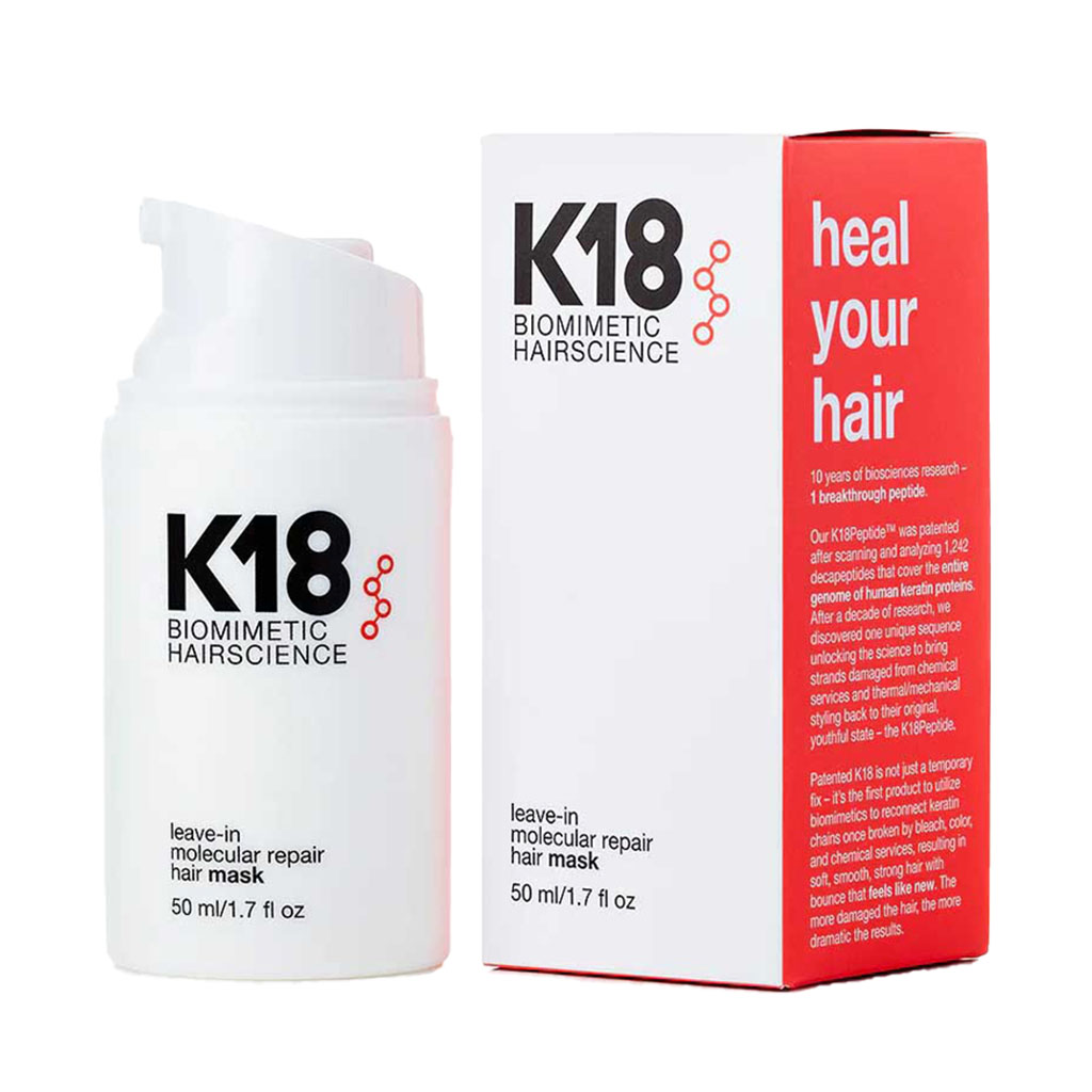 K18, Leave-In Molecular Repair Hair Mask, Restores damaged hair with patented peptide technology, 50 ml