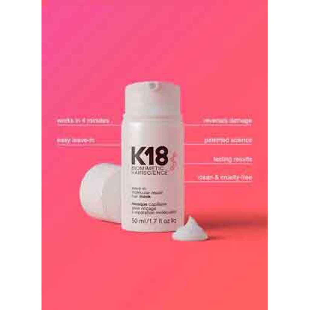 K18, Leave-In Molecular Repair Hair Mask, Restores damaged hair with patented peptide technology, 50 ml