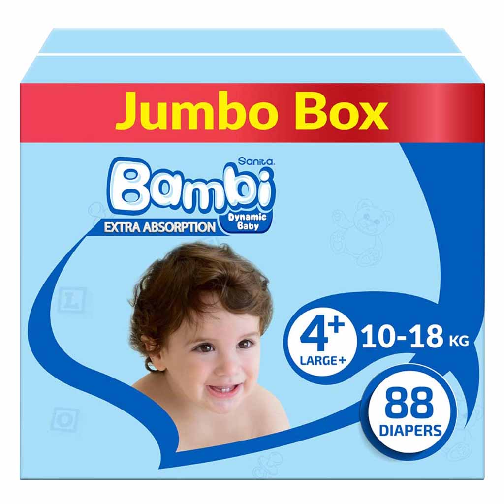 Sanita Bambi Diapers Jumbo Box Large Size-4 88 Count 10-, 18 Kg
