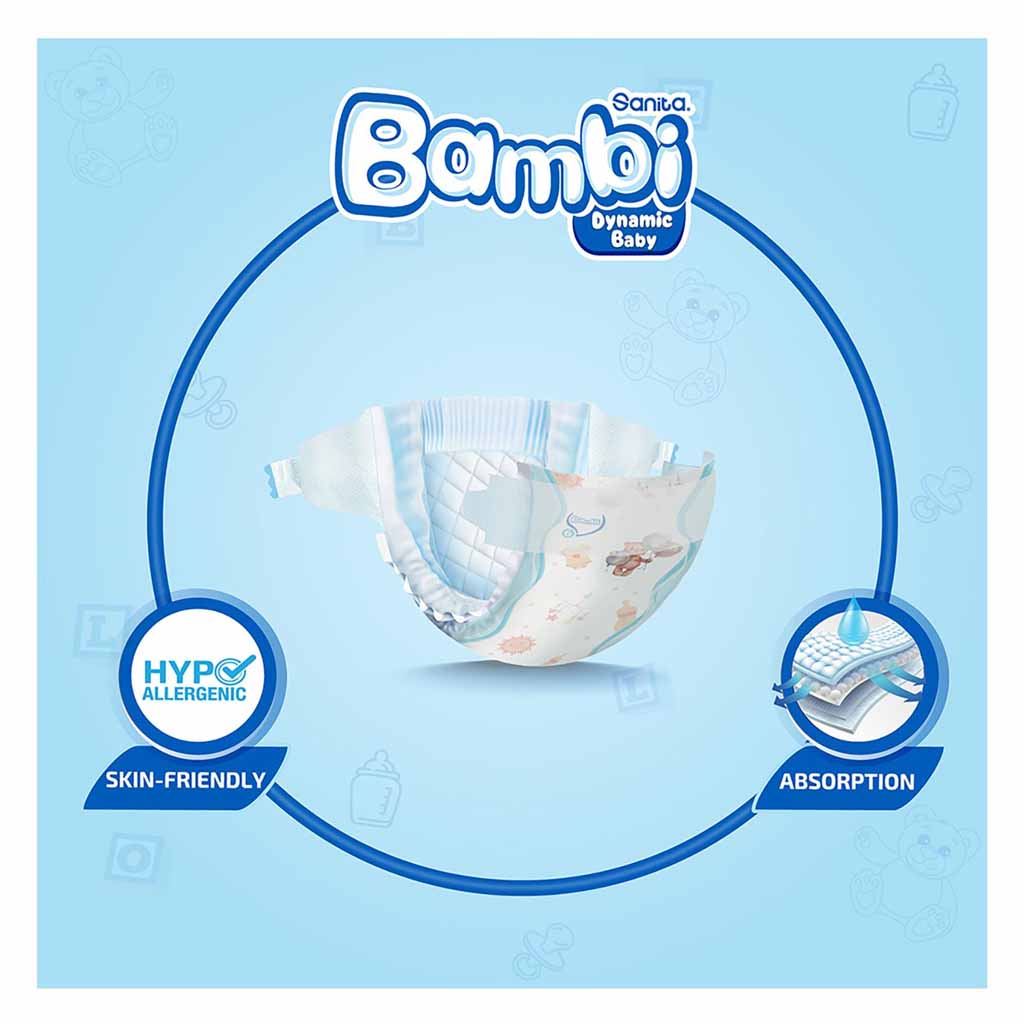 Sanita, Bambi Diapers Jumbo Box XXL Size 6, Extra large diapers for toddlers up to 16 kg, 58 pieces