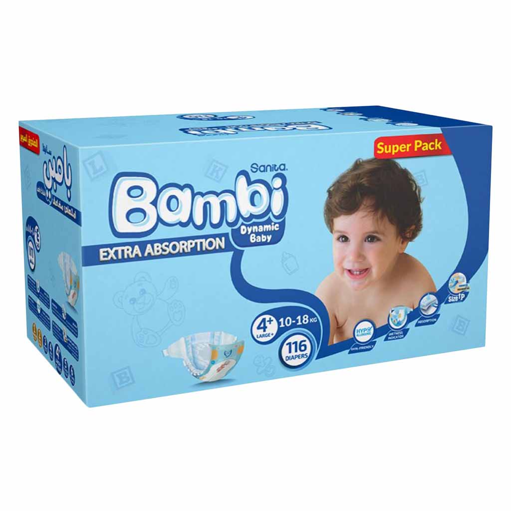Sanita Bambi Diapers Super  Pack Large Size-4 116 Count 10-, 18 Kg