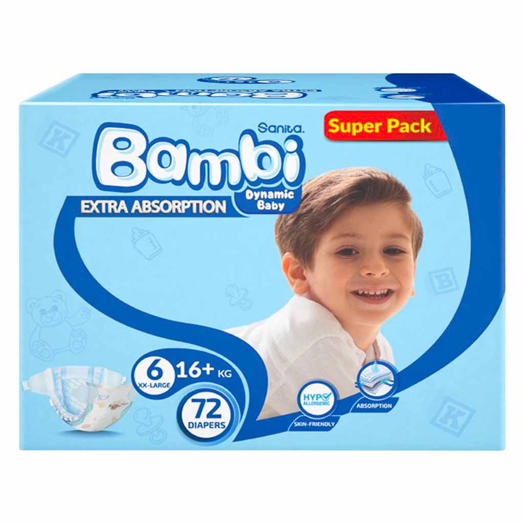 Sanita Bambi, Diapers Super Pack XXL Size 6, Extra absorbent diapers for toddlers up to 16 kg