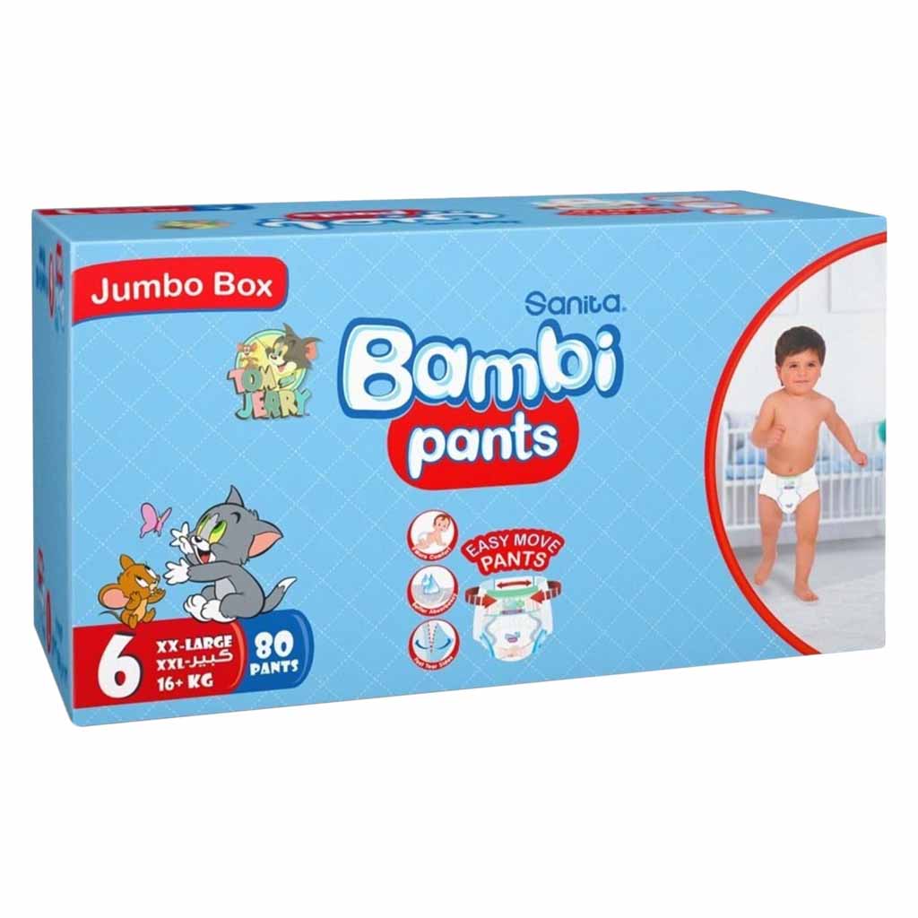 Sanita Bambi, Jumbo Pants Diapers XXL Size 6, Extra absorbent jumbo diapers for toddlers, 80 pieces