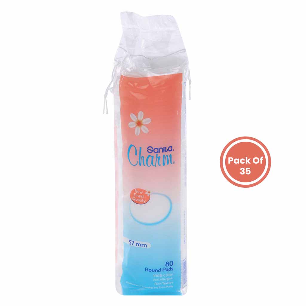 Sanita, Charm Round Make Up Cleaning Pads, Soft cotton pads for makeup removal and cleansing, 80 pieces