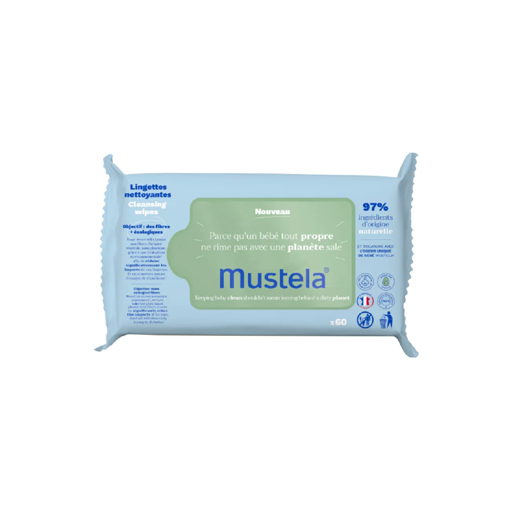 Mustela, Dermo-Soothing Wipes, Gentle cleansing wipes for sensitive skin, 60 pcs