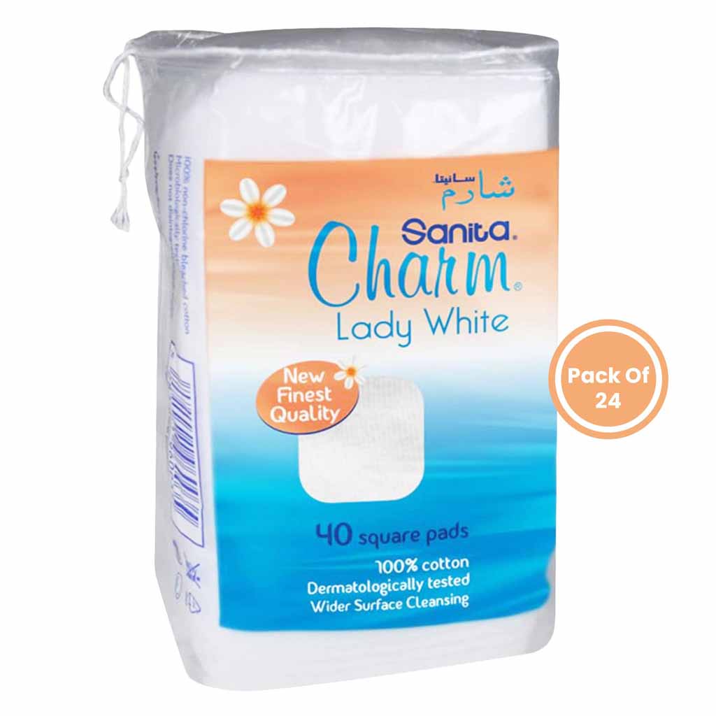 Sanita Charm Make Up 100% Cotton Square Pads 40 Pieces x Pack of 24