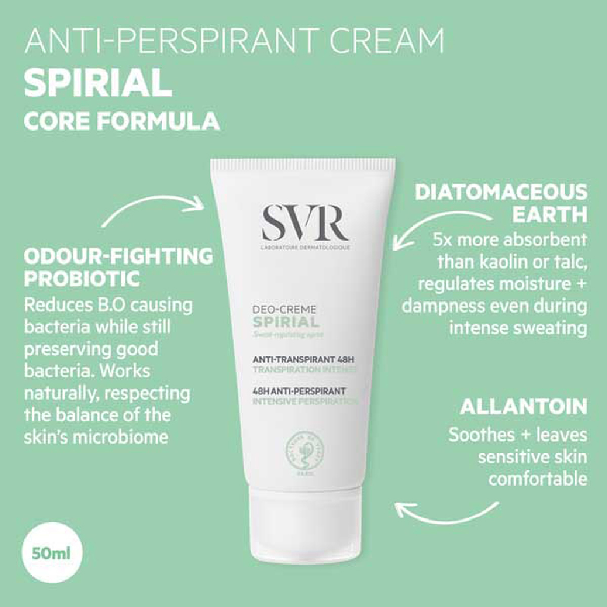 SVR, Spirial Anti-Transpirant Cream, Antiperspirant cream for excessive sweating, 50ml