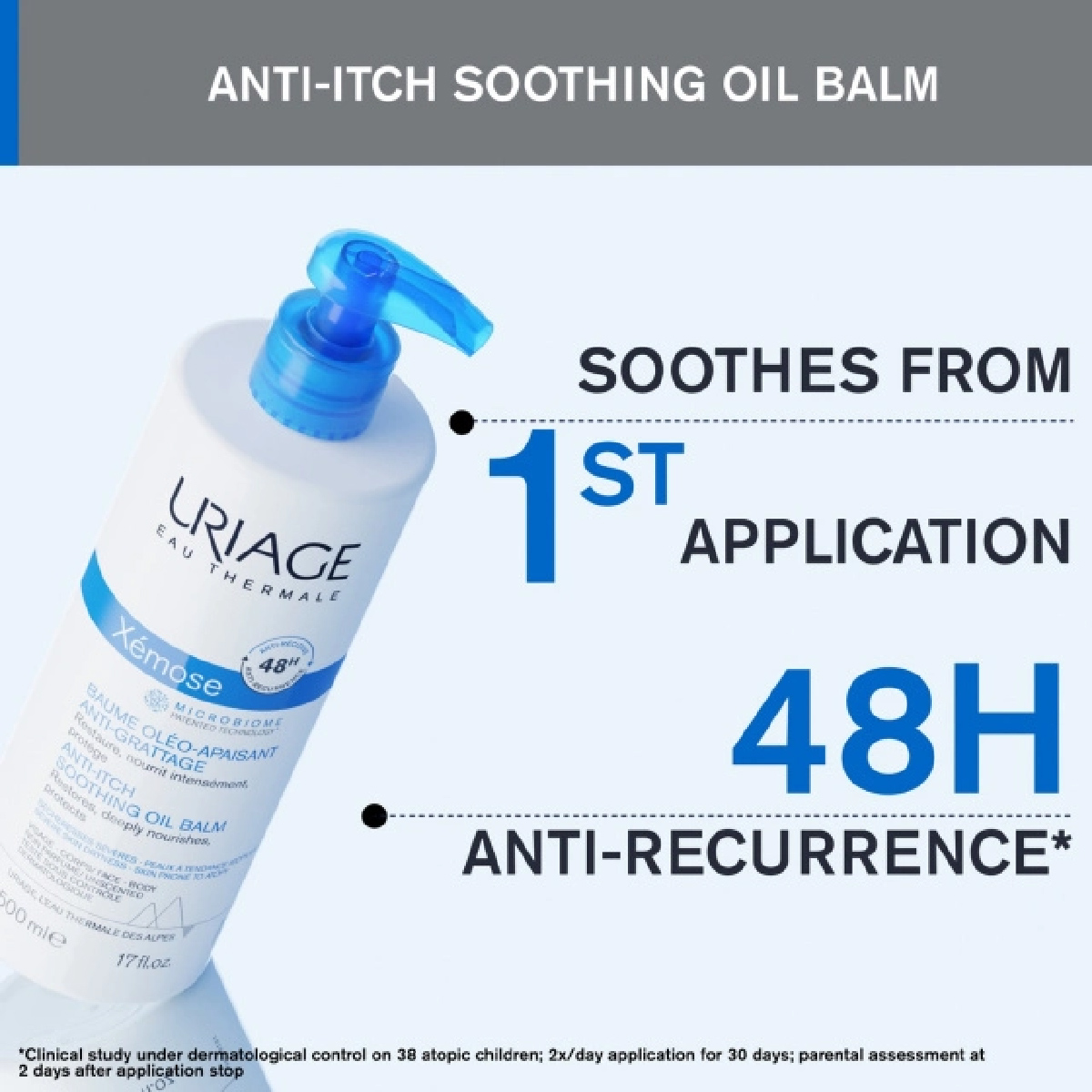 Uriage, Xemose Soothing Anti-Itching Oil Balm, Relieves itching and restores skin barrier, 500 milliliters