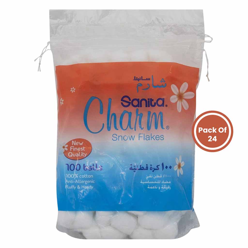 Sanita Charm Snow Flakes Cotton Balls 100 Pieces x Pack of 24