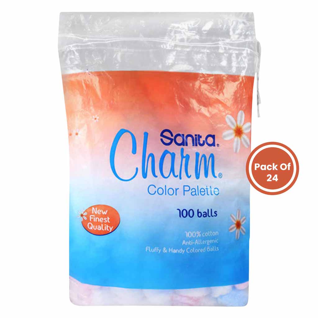 Sanita Charm Snow Flakes Colored Cotton Balls 100 Pieces x Pack of 24